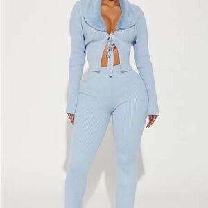 Light Blue Women's Ribbed 2pc Set